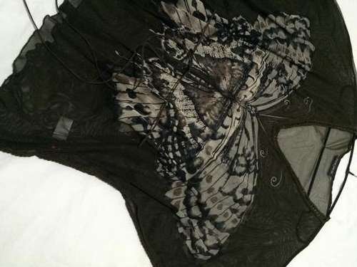LABEL: NEWS by FOSCHINI - SIZE 14 - SHEER TOP WITH BUTTERFLY IMPRINT ON FRONT AND BACK - LOVELY