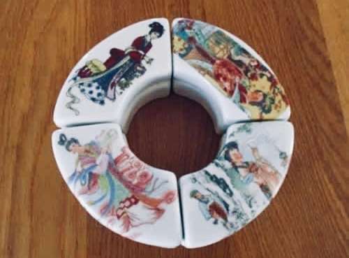Very rare vintage porcelain circle of crescent trinket boxes