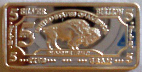 5 grams .999 Fine Silver American Bison: Art Bullion Bar : (in capsule)