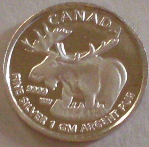 1 gram .999 Fine Silver Round: Canadian Moose Design: Art Bullion