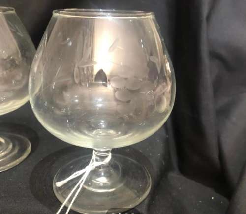 Glasses Grape etched cognac/brandy  set