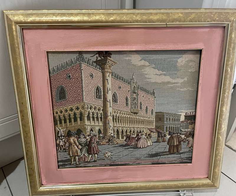 Framed tapestry scene