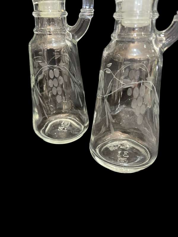 Salad dressing bottles grape etched set