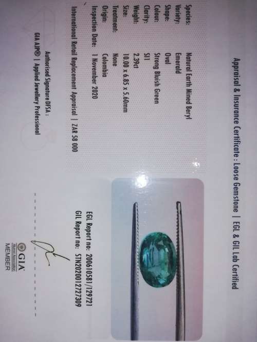 Double lab certified 2.39ct Natural Untreated Columbian Strong Bluish Green Emerald