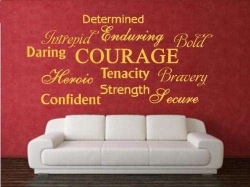 FREE SHIPPING - COURAGE INSPIRATIONAL WORD CLOUD WALL STICKER - CHOOSE COLOUR