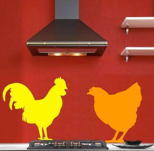 VINYL DECAL - HEN & ROOSTER - WALL ART