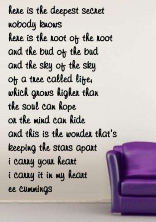 VINYL DECAL - DEEPEST SECRET LOVE POEM TYPE 2 - WALL ART - CHOOSE COLOUR*