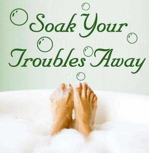 VINYL DECAL - SOAK YOUR TROUBLES AWAY INSPIRATIONAL BATHROOM QUOTE TYPE 1 - WALL ART