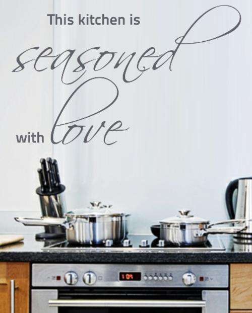 VINYL DECAL - SEASONED WITH LOVE INSPIRATIONAL KITCHEN QUOTE TYPE 2 - WALL ART