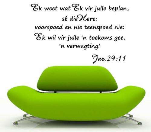 VINYL DECAL - BIBLE VERSE JEREMIAH 29:11 (AFRIKAANS) - WALL ART - CHOOSE COLOUR