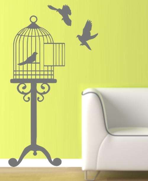 VINYL DECAL - BIRDCAGE - WALL ART - CHOOSE COLOUR