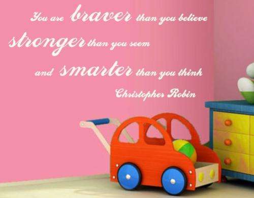 FREE SHIP/LOW COURIER - BRAVER WINNIE THE POOH INSPIRATIONAL KIDS QUOTE - WALL STICKER