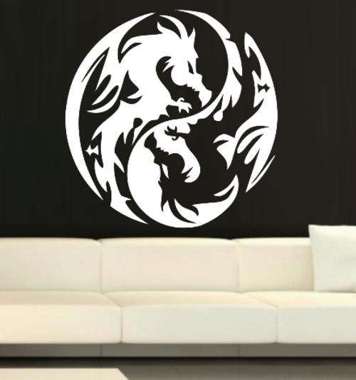 VINYL DECAL - YINGYANG DRAGONS - WALL ART - CHOOSE COLOUR