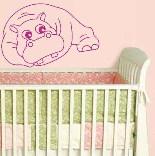 VINYL DECAL - HAPPY HIPPO - WALL ART - CHOOSE COLOUR