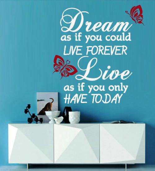FREE SHIP/LOW COURIER - DREAM AND LIVE INSPIRATIONAL QUOTE - WALL STICKER - 60+ COLOURS