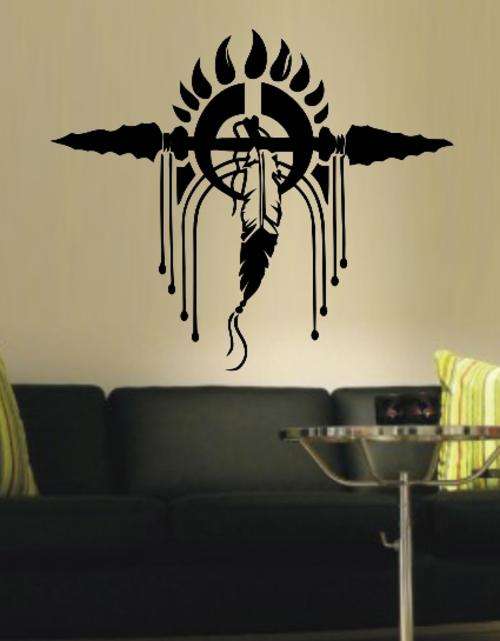 FREE SHIPPING - AMERICAN INDIAN FEATHER HEADDRESS WALL STICKER - CHOOSE COLOUR