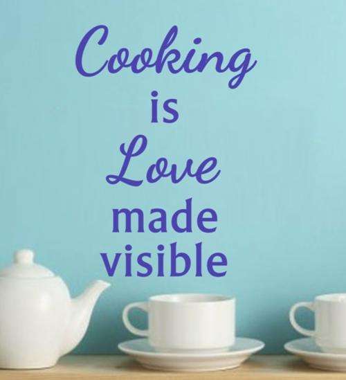 *NEW* VINYL DECAL - COOKING IS LOVE INSPIRATIONAL KITCHEN QUOTE 2 - WALL ART - CHOOSE COLOUR*