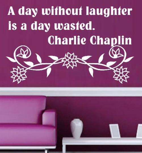 FREE SHIP/LOW COURIER - CHARLIE CHAPLIN LAUGHTER INSPIRATIONAL QUOTE - WALL STICKER - 60+ COLOURS