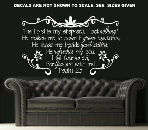 FREE SHIP/LOW COURIER - BIBLE VERSE PSALM 23 WALL STICKER 3 - MED 60+ COLOURS