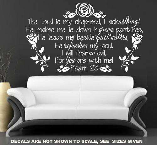 FREE SHIP/LOW COURIER - PSALM 23 WITH ROSES WALL STICKER - LRG 60+ COLOURS