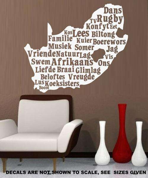 FREE SHIP/LOW COURIER - SOUTH AFRICA AFRIKAANS WORDS WALL STICKER - 60+ COLOURS