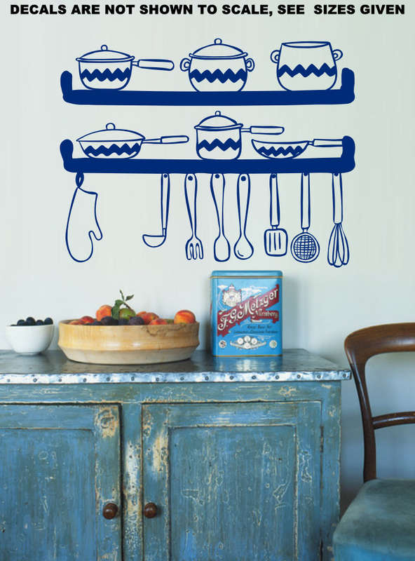 FREE SHIP/LOW COURIER - KITCHEN UTENSILS WALL STICKER - SML 60+ COLOURS