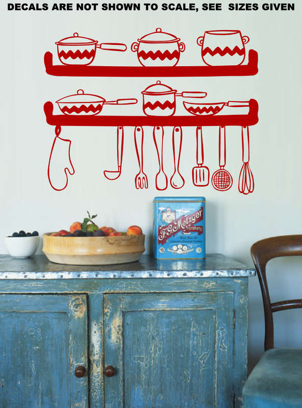 FREE SHIP/LOW COURIER - KITCHEN UTENSILS WALL STICKER - SML 60+ COLOURS