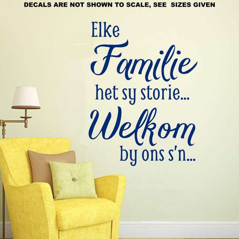FREE SHIP/LOW COURIER - Elke Familie Het Sy Storie Afrikaans Wall Sticker - SML 60+ colours