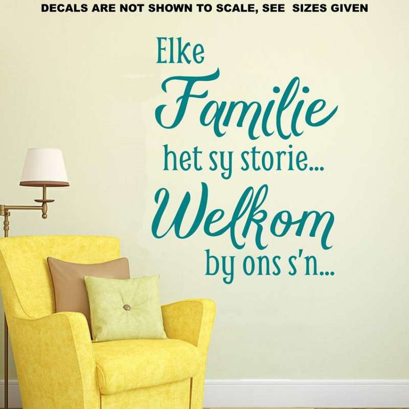 FREE SHIP/LOW COURIER - Elke Familie Het Sy Storie Afrikaans Wall Sticker - SML 60+ colours