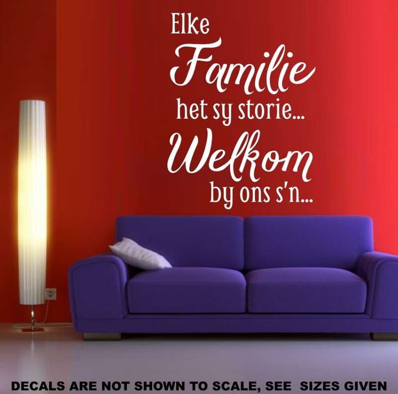 FREE SHIP/LOW COURIER - Elke Familie Het Sy Storie Afrikaans Wall Sticker - SML 60+ colours