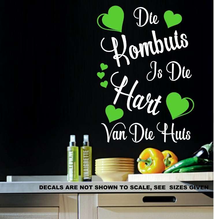 FREE SHIP/LOW COURIER - DIE KOMBUIS IS DIE HART V/D HUIS AFRIKAANS MUURPLAKKER - LRG 60+ COLOURS