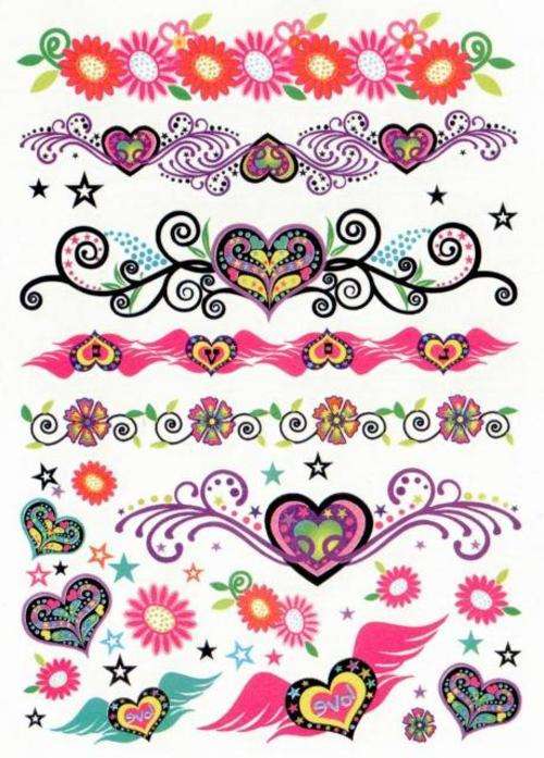 Colour Temporary Tattoos Heart & Flower Designs - Crafts
