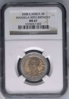 @@@ THE NGC GRADED MS67 2008 NELSON MANDELA B/DAY COIN @ R1 START @@@