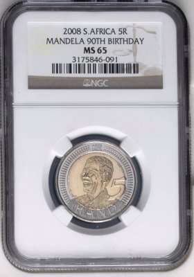 $$$ A NGC GRADED 2008 N/MANDELA B/DAY COIN GRADED MS 65 $$$$
