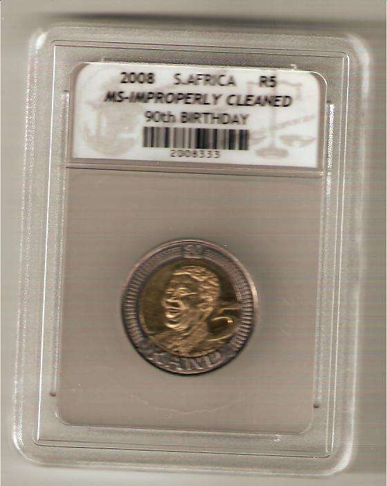 2008 NELSON MANDELA B/DAY COIN MS IMPROPERLY CLEANED A MUST FOR YOUR COLLECTION
