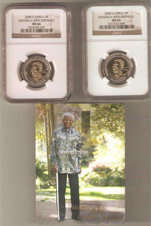 @@@ CRAZY MS65 & MS66 NELSON MANDELA B/DAY COIN + NELSON MANDELA STAMP COMBO @@@