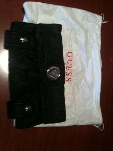Guess: large black leather clutch *AUTHENTIC*