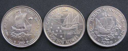 Three Unc. 100 Escudo Portugese Nickel Coins commemorating various voyages of discovery.