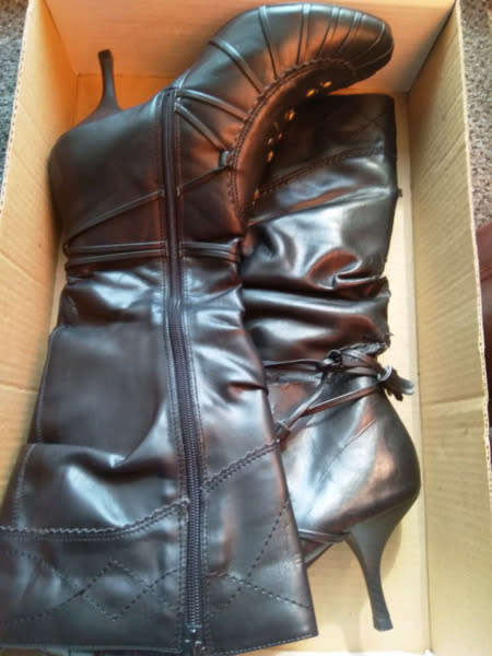 Ladies black heeled boots