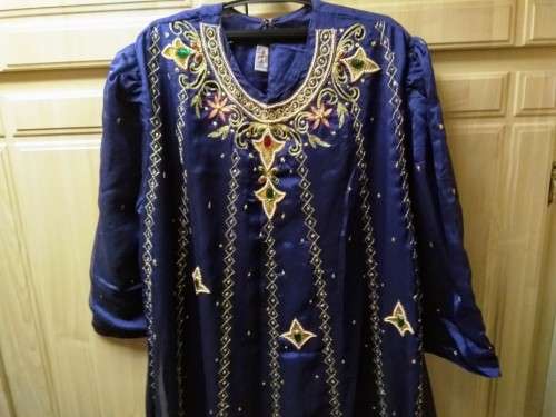 Eastern evening dress Navy blue and gold embroidered