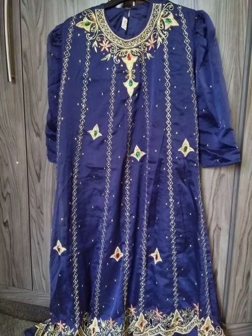 Eastern evening dress Navy blue and gold embroidered