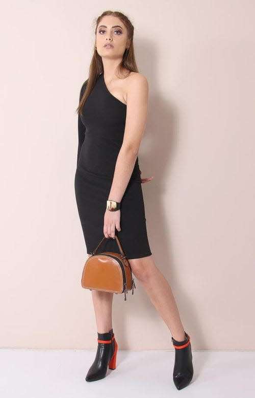 Elegant formal one shoulder sleeve bodycon dress Black