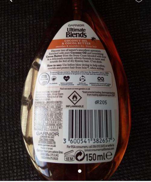 Garnier Ultimate Blends Coconut hair oil for soft shiny hair