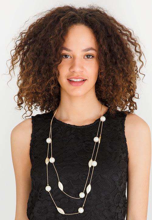 Double strand gold pearl bead necklace outfit enhancer