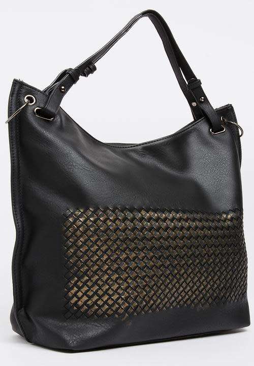 Stylish large travel tote hand bag leather look Black