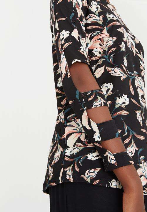 Designer floral top with cutout detail