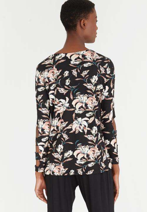 Designer floral top with cutout detail