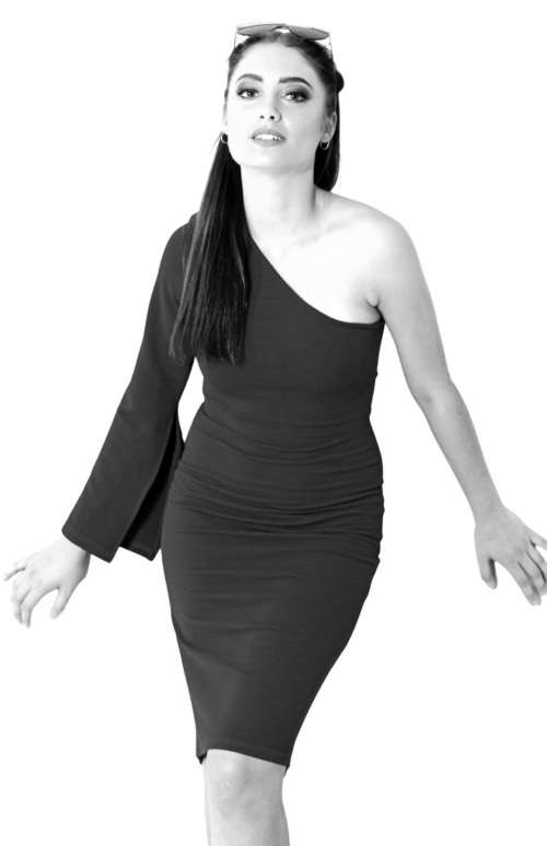 Elegant formal one shoulder sleeve bodycon dress Black
