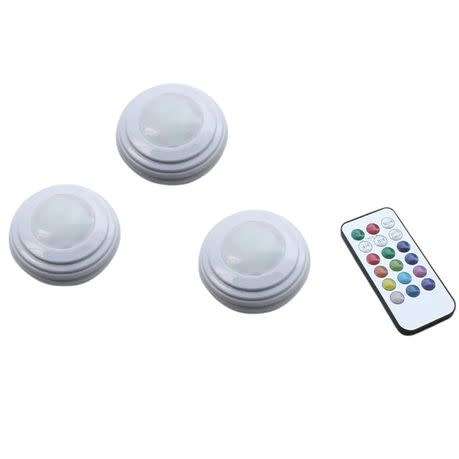 Colour changing LED puck lights, self adhesive, battery operated