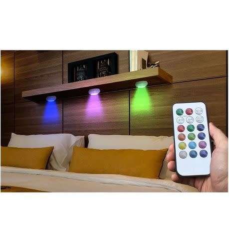 Colour changing LED puck lights, self adhesive, battery operated